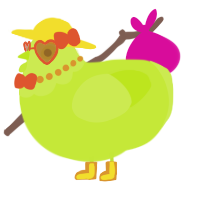 A lime chicken with a head pattern