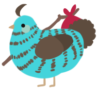 A aqua and bark chicken with a bar pattern