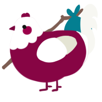 A maroon and white chicken with a head pattern