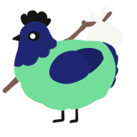 A spring and navy chicken with a head pattern