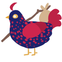 A navy and crimson chicken with a speckle pattern