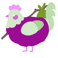 A plum and gluppy chicken with a head pattern
