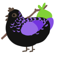 A black and blurple chicken with a half-lace pattern