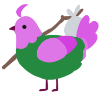 A viridian and orchid chicken with a head pattern