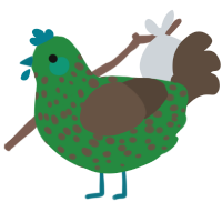 A viridian and bark chicken with a speckle pattern