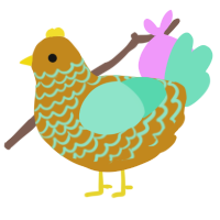 A ochre and mint chicken with a lace pattern