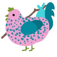 A pink and sea chicken with a speckle pattern
