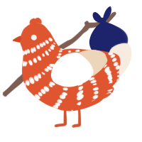 A vermilion and cream chicken with a bar pattern