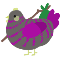 A grey and plum chicken with a bar pattern