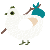 A white and cream chicken with a lace pattern