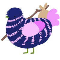 A navy and lavender chicken with a bar pattern