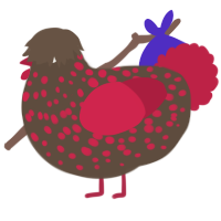 A bark and crimson chicken with a speckle pattern