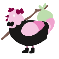 Mizuki, a sable and pink chicken with a head pattern