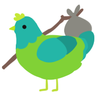 A grass and turquoise chicken with a head pattern