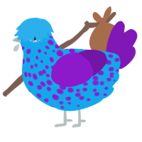 A sky and violet chicken with a speckle pattern