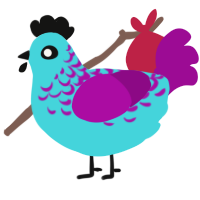 Workin time, a aqua and plum chicken with a half-lace pattern