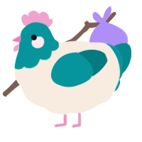 A cream and teal chicken with a head pattern
