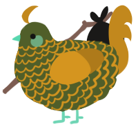 A olive and ochre chicken with a lace pattern