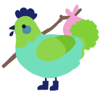 A mint and grass chicken with a head pattern