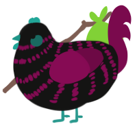 A black and wine chicken with a bar pattern