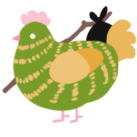 A chartreuse and honey chicken with a bar pattern