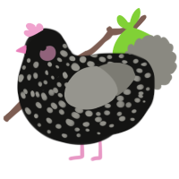 A black and ash chicken with a speckle pattern