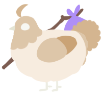 A cream and beige chicken with a head pattern