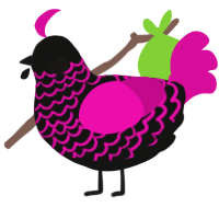 A black and fuchsia chicken with a lace pattern