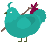 A turquoise chicken with a head pattern