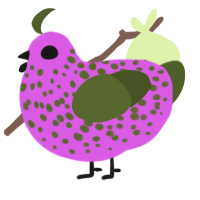 A orchid and olive chicken with a speckle pattern