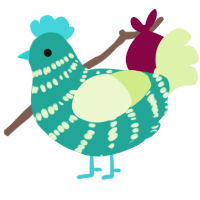 A turquoise and apple chicken with a bar pattern