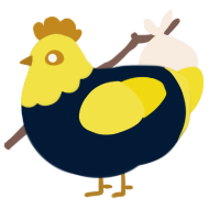 A tumblr and yellow chicken with a head pattern