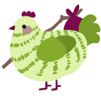 A apple and chartreuse chicken with a bar pattern