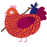 A vermilion and maroon chicken with a lace pattern
