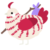 A cream and crimson chicken with a bar pattern