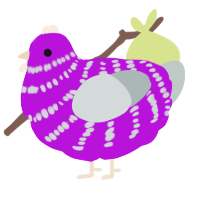 A amethyst and silver chicken with a bar pattern