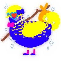 A indigo and yellow chicken with a half-lace pattern