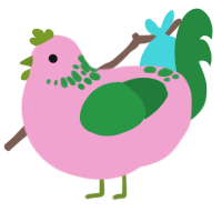 A pink and viridian chicken with a neck-speckle pattern