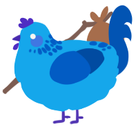 A sky and ultramarine chicken with a neck-speckle pattern