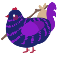 A navy and violet chicken with a bar pattern