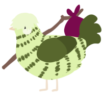 A apple and olive chicken with a bar pattern