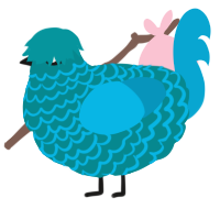 A teal and cerulean chicken with a lace pattern