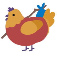 A red and orange chicken with a head pattern