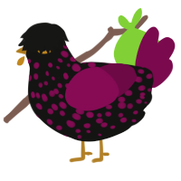 A black and wine chicken with a speckle pattern