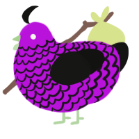 A amethyst and black chicken with a lace pattern