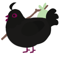A sable and black chicken with a head pattern