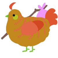 A ochre and vermilion chicken with a half-bar pattern