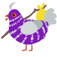 A violet and silver chicken with a bar pattern