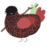 A sable and red chicken with a double-lace pattern