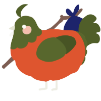 A vermilion and olive chicken with a head pattern